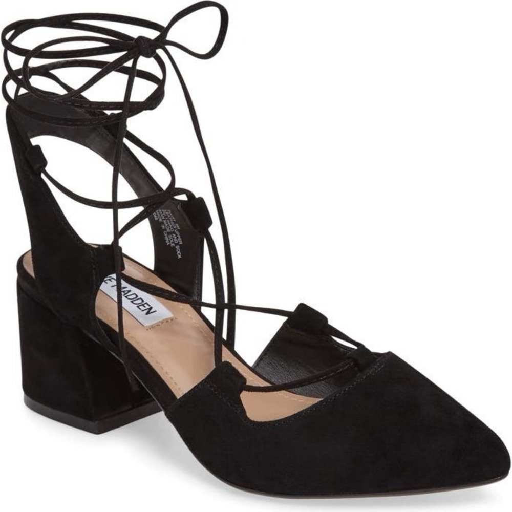 STEVE MADDEN Davit Heels Womens 10 Black Leather Suede Lace-Up Shoes